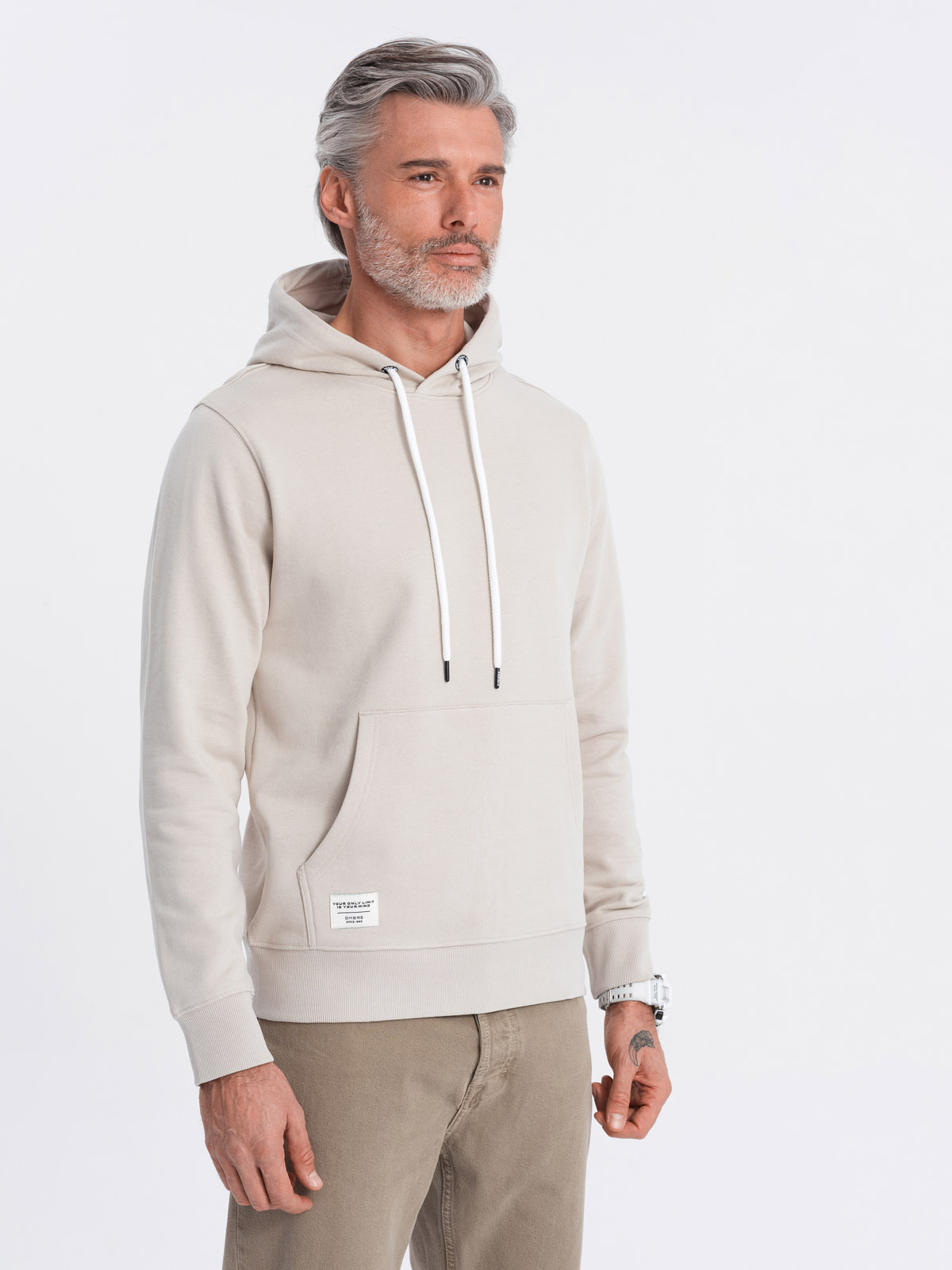 Ombre Men&#039;s kangaroo hooded sweatshirt - light beige