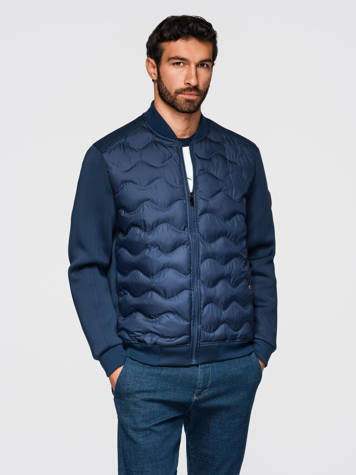 Ombre Men's quilted bomber jacket - navy blue
