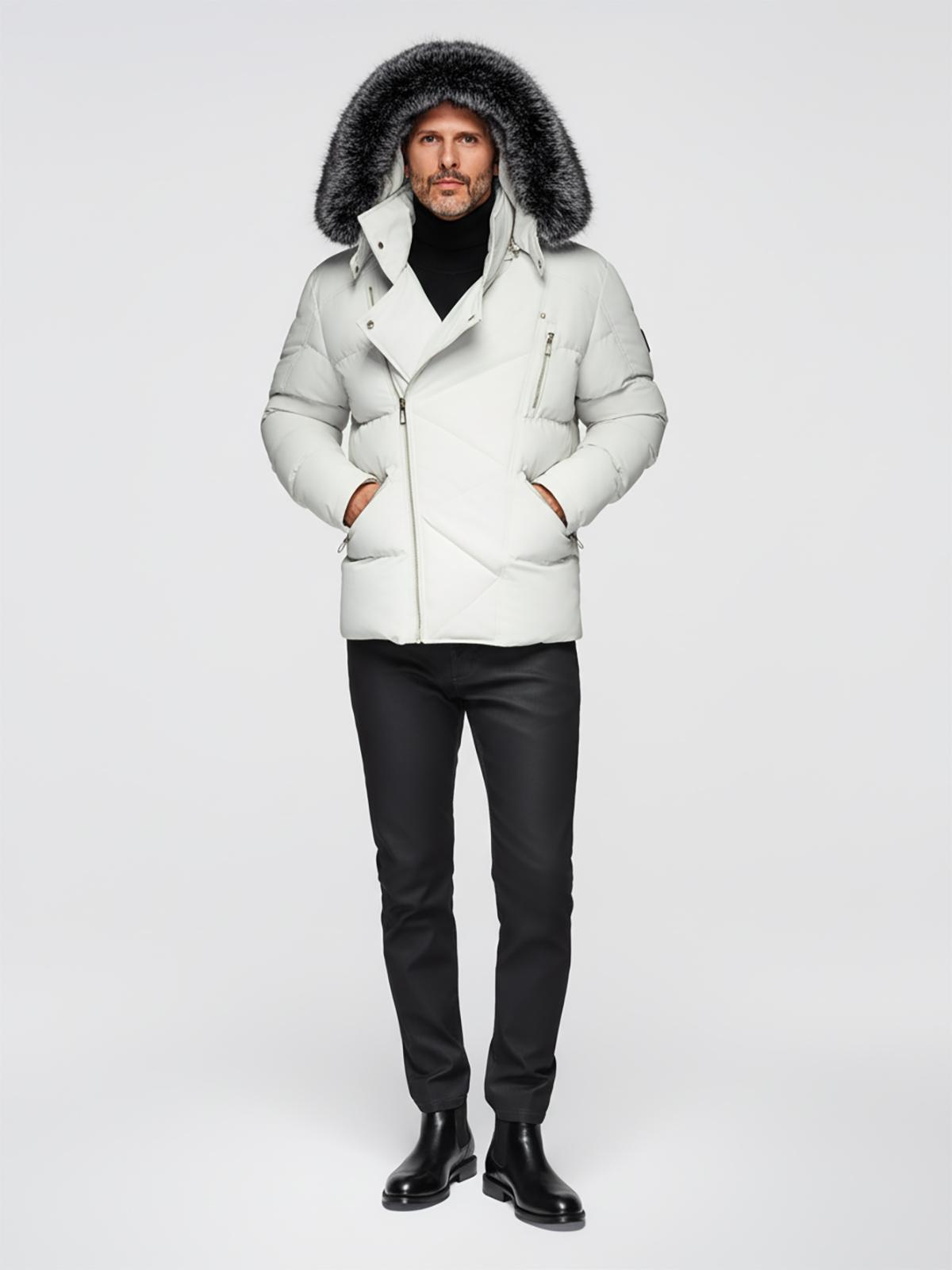 Ombre Men&#039;s quilted jacket with hooded ramonesque cut - light grey