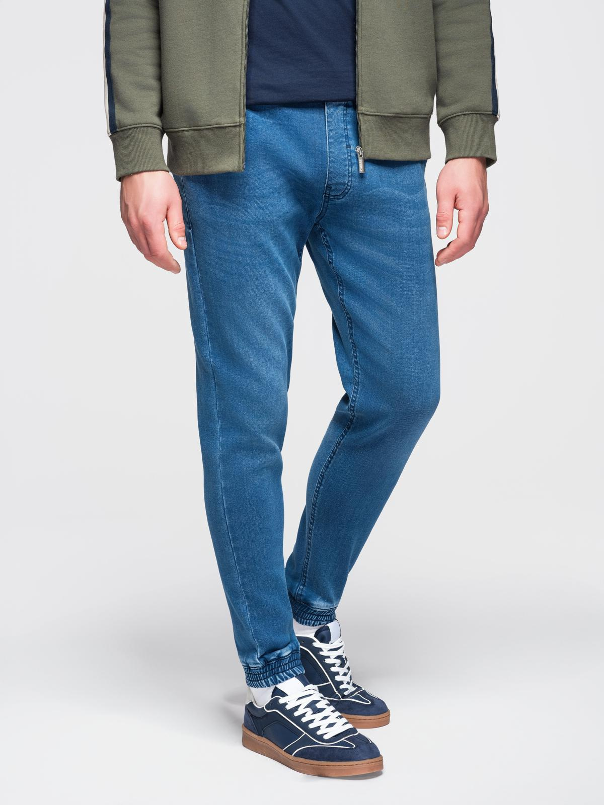 Ombre pánske denim jogger nohavice s pásom na šnúrku - modré