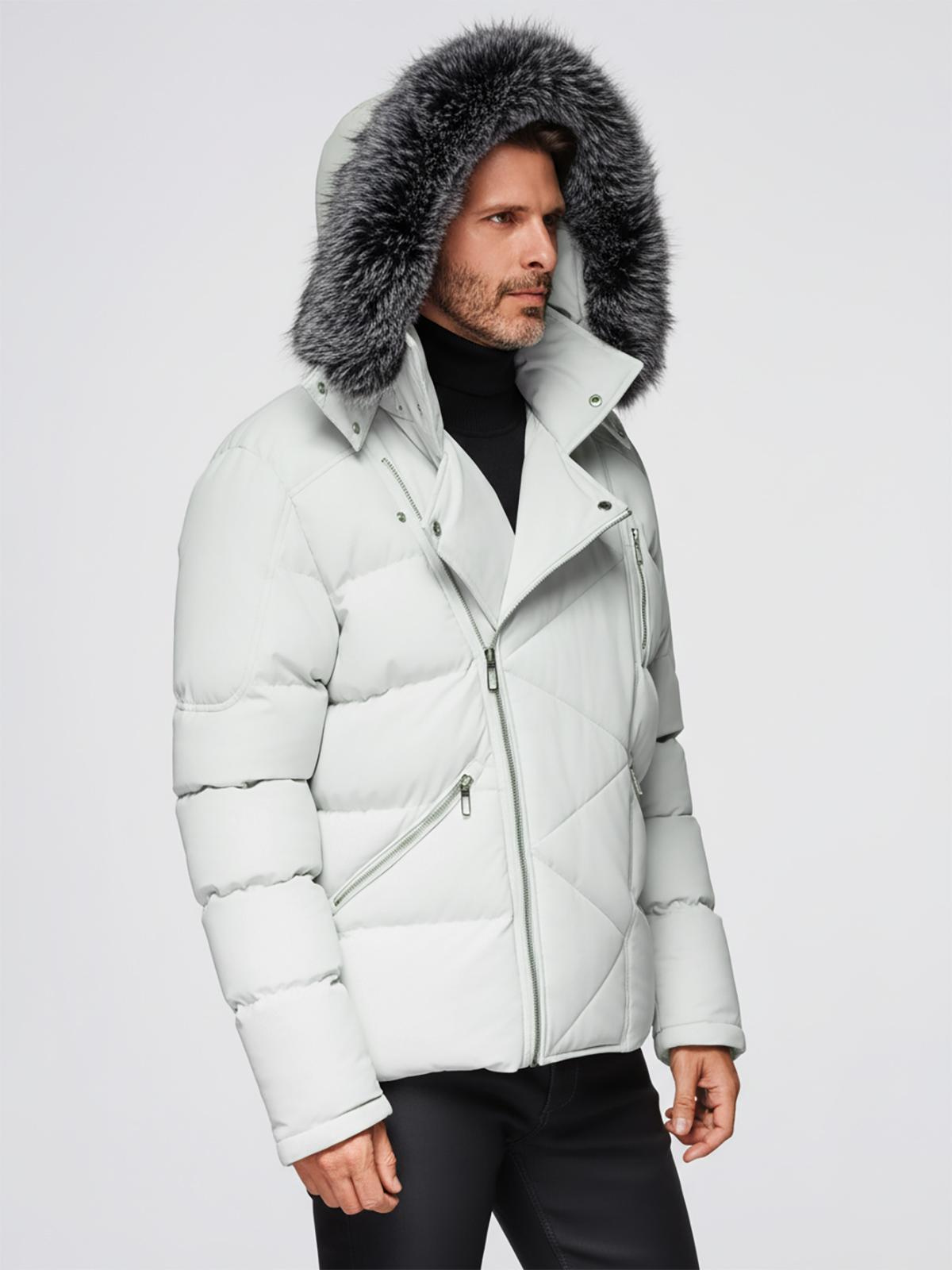 Ombre Men&#039;s quilted jacket with hooded ramonesque cut - light grey