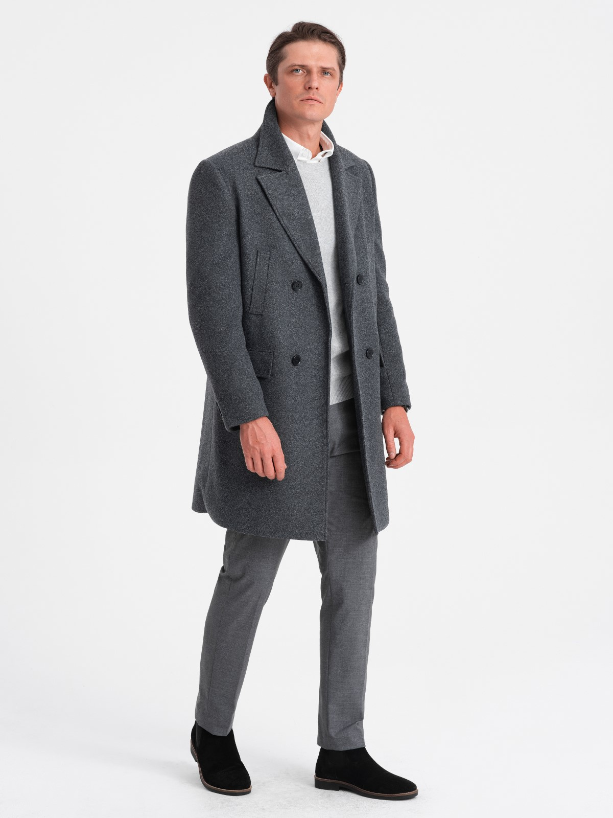 Ombre Men's double-breasted lined coat - graphite