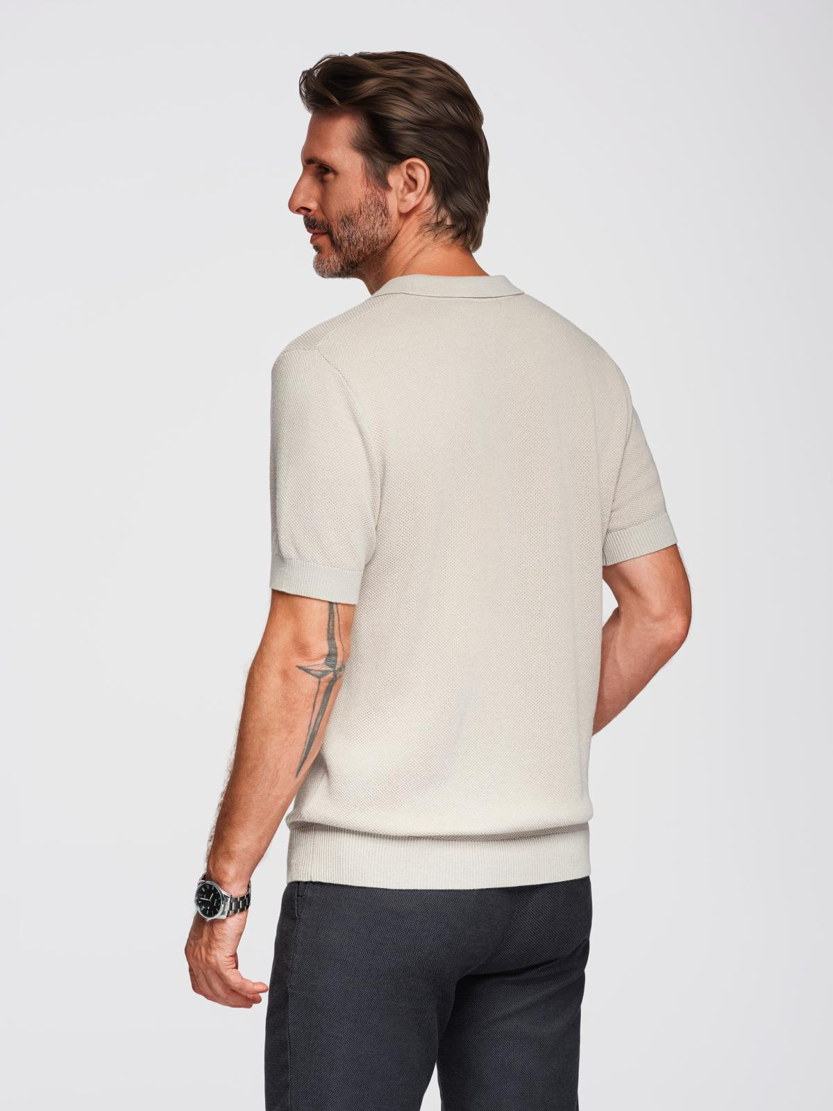 Ombre Men's cotton structured knit polo shirt - beige