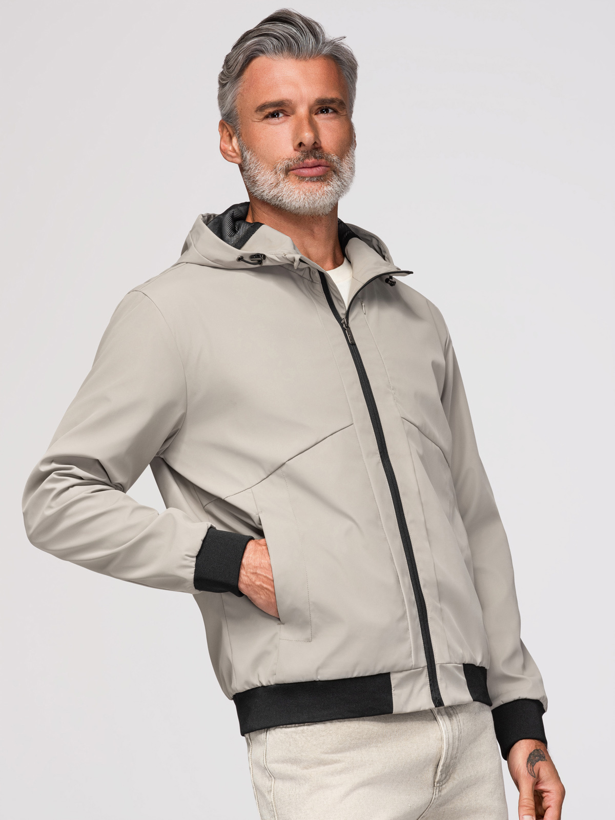 Ombre Men's lightweight jacket with mesh lining and hood - grey