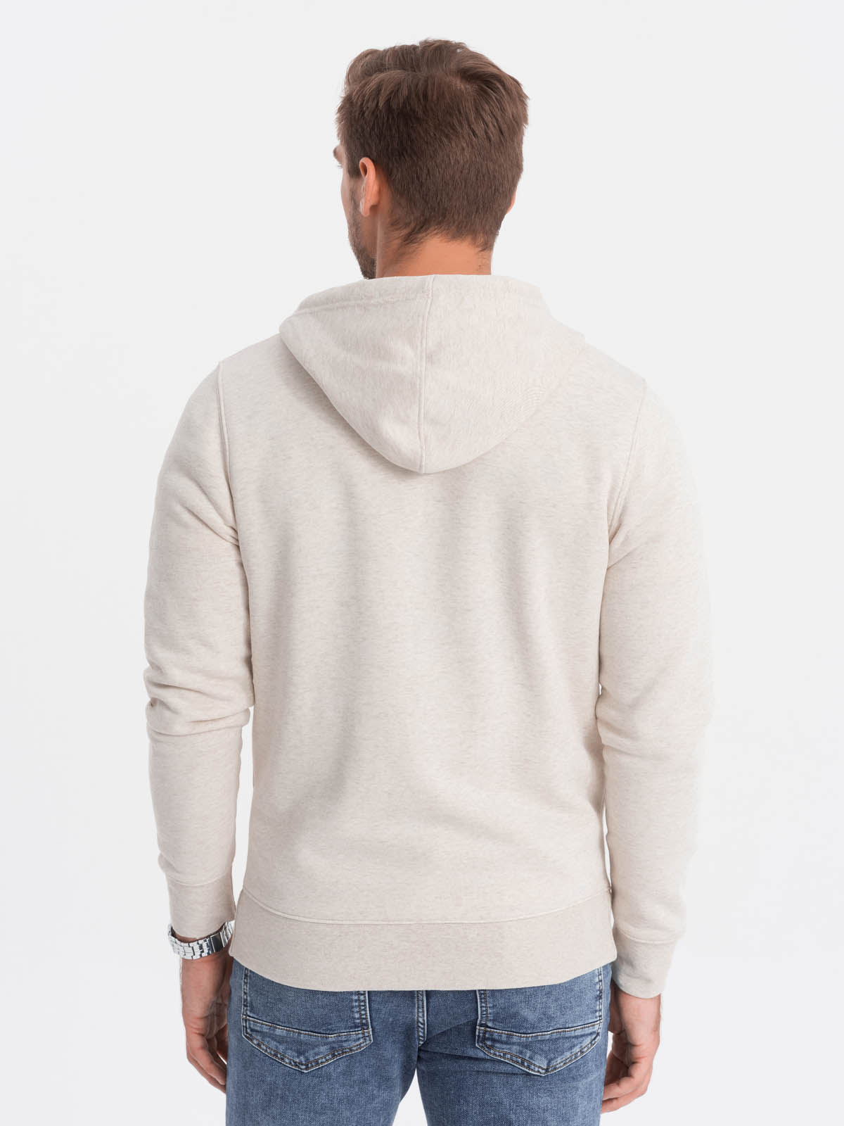 Ombre Unbuttoned men&#039;s HOODIE sweatshirt in pleasant knit fabric - cream melange