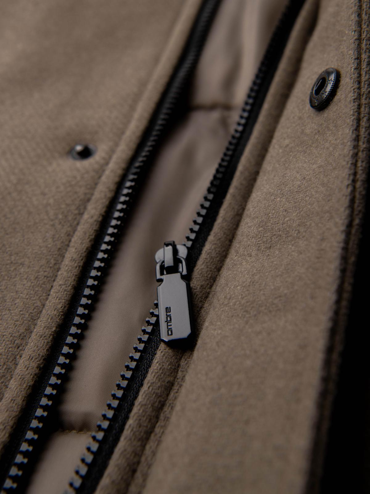 Ombre Men&#039;s parka coat with wool and hood - khaki