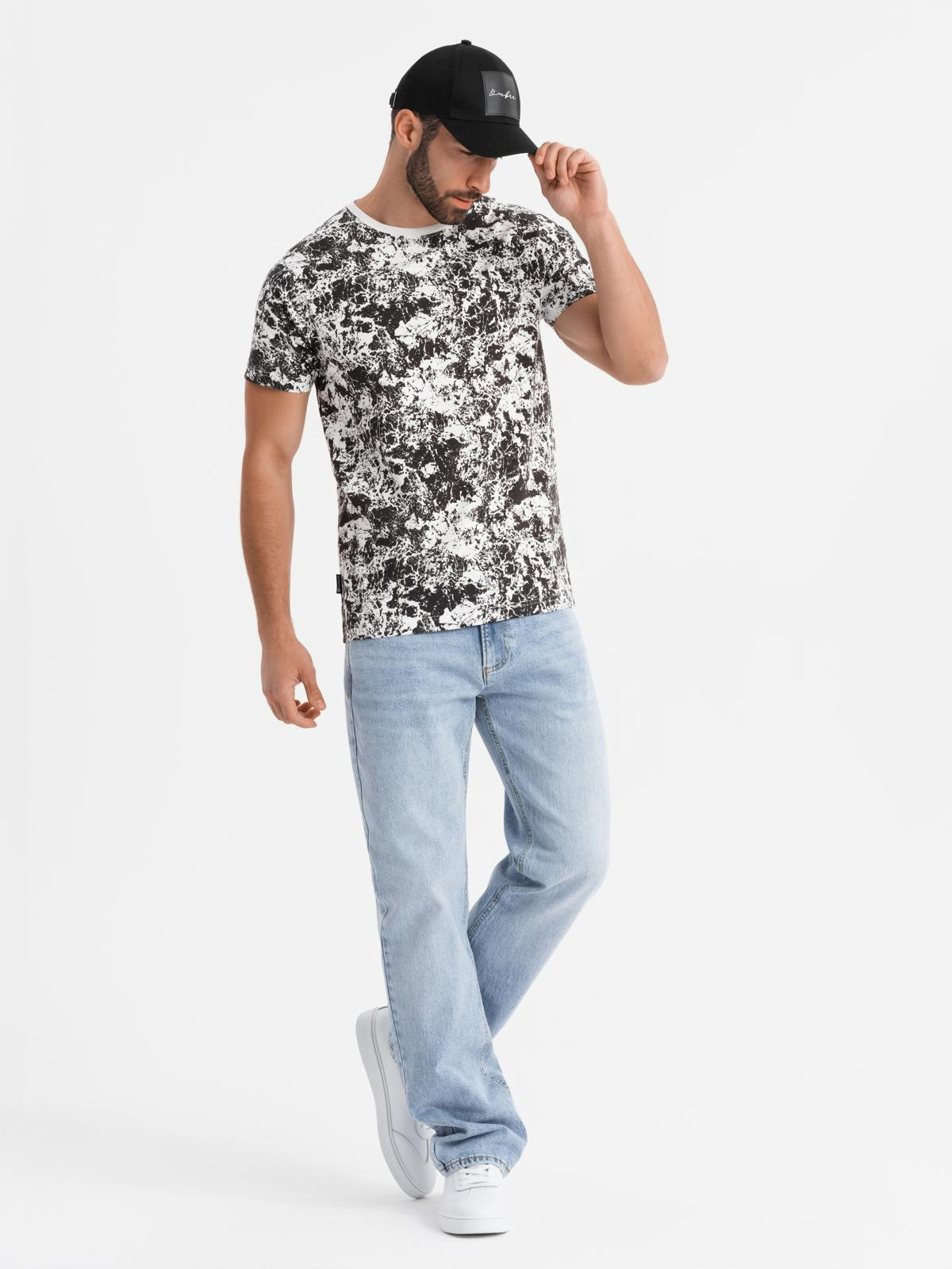 Ombre Men's patterned cotton short sleeve T-shirt - white and black