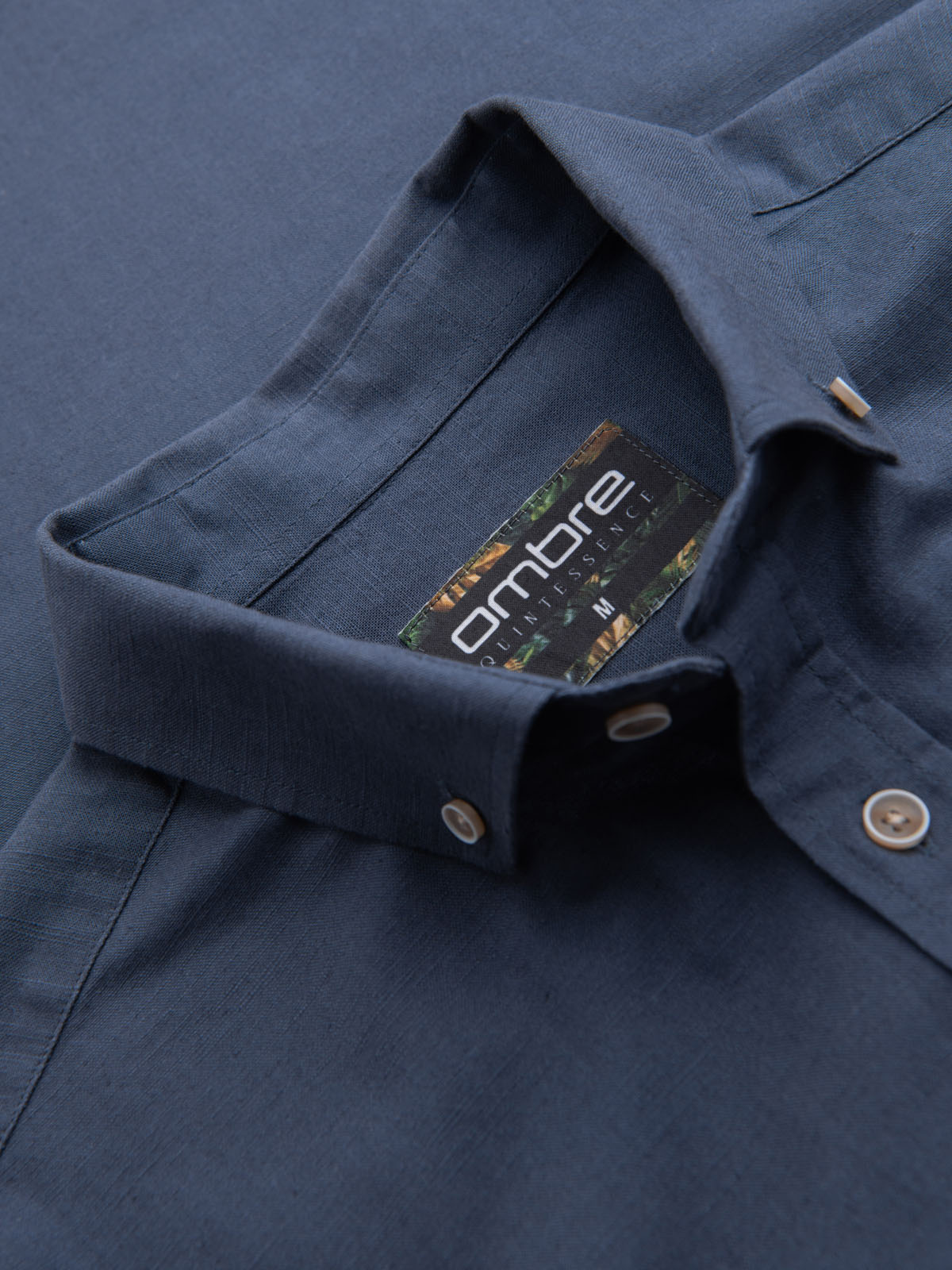 Ombre Men's linen shirt with classic collar and pockets REGULAR FIT - blue
