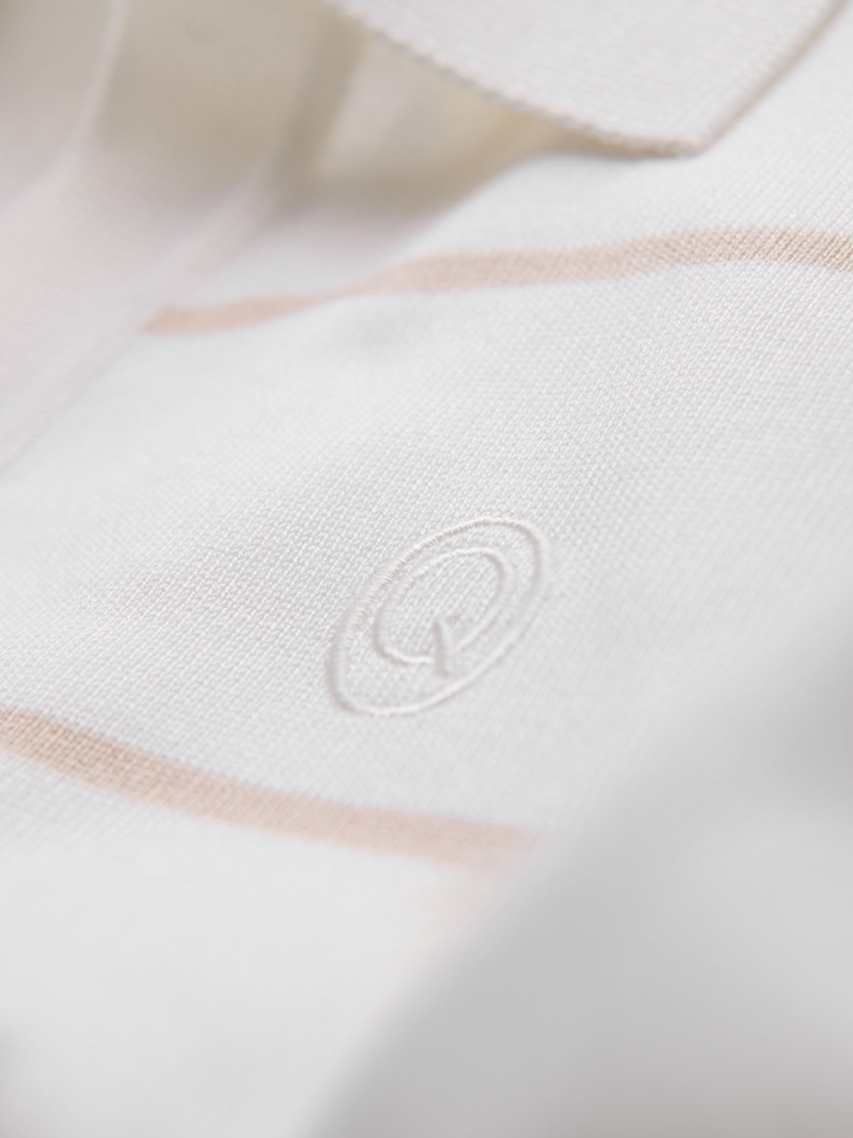 Ombre Men's horizontal striped viscose polo shirt - white and beige