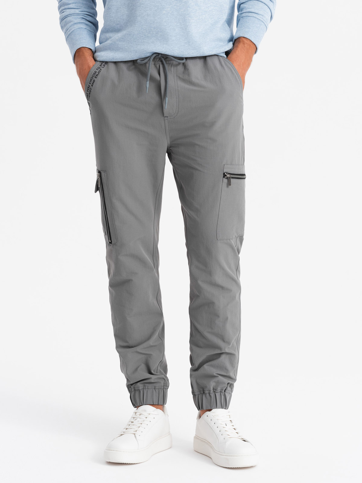 Ombre Men's Jogger Pants With Cargo Pockets And Print - Gray