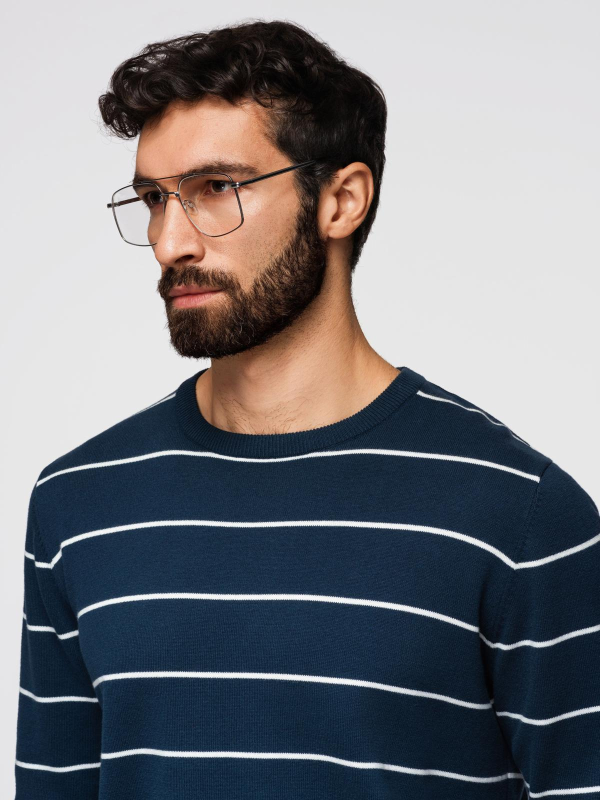 Ombre Casual men's sweater with horizontal stripes - navy blue