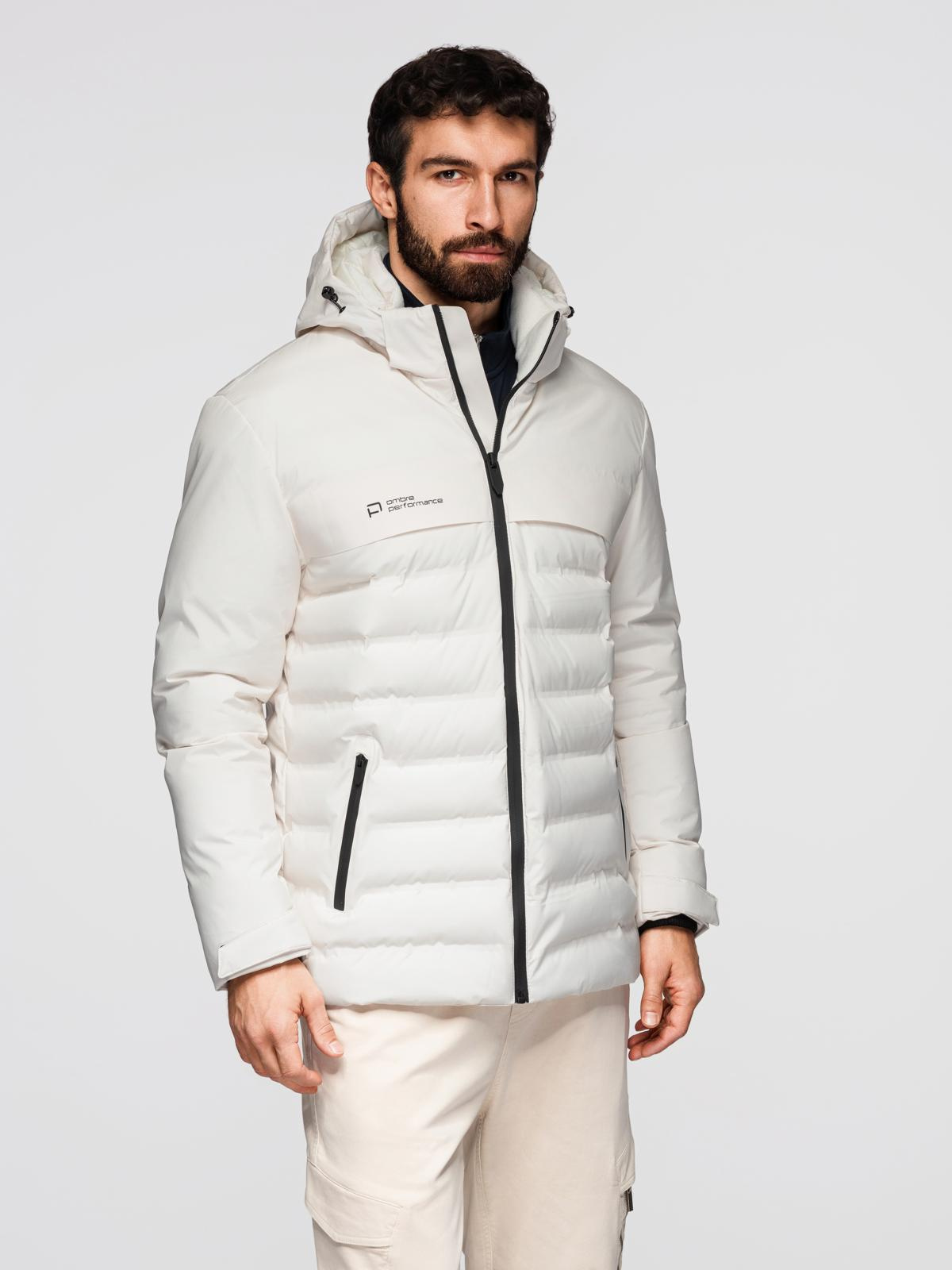 Ombre Men's winter jacket with detachable hood - cream