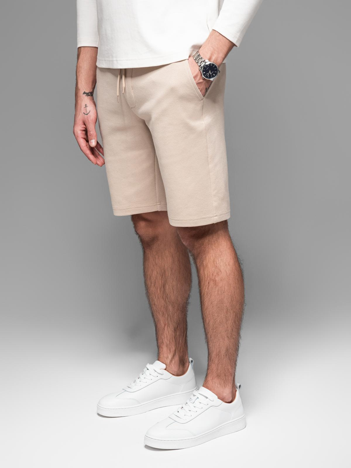 Ombre Casual men&#039;s SLIM FIT jacquard knit shorts - beige