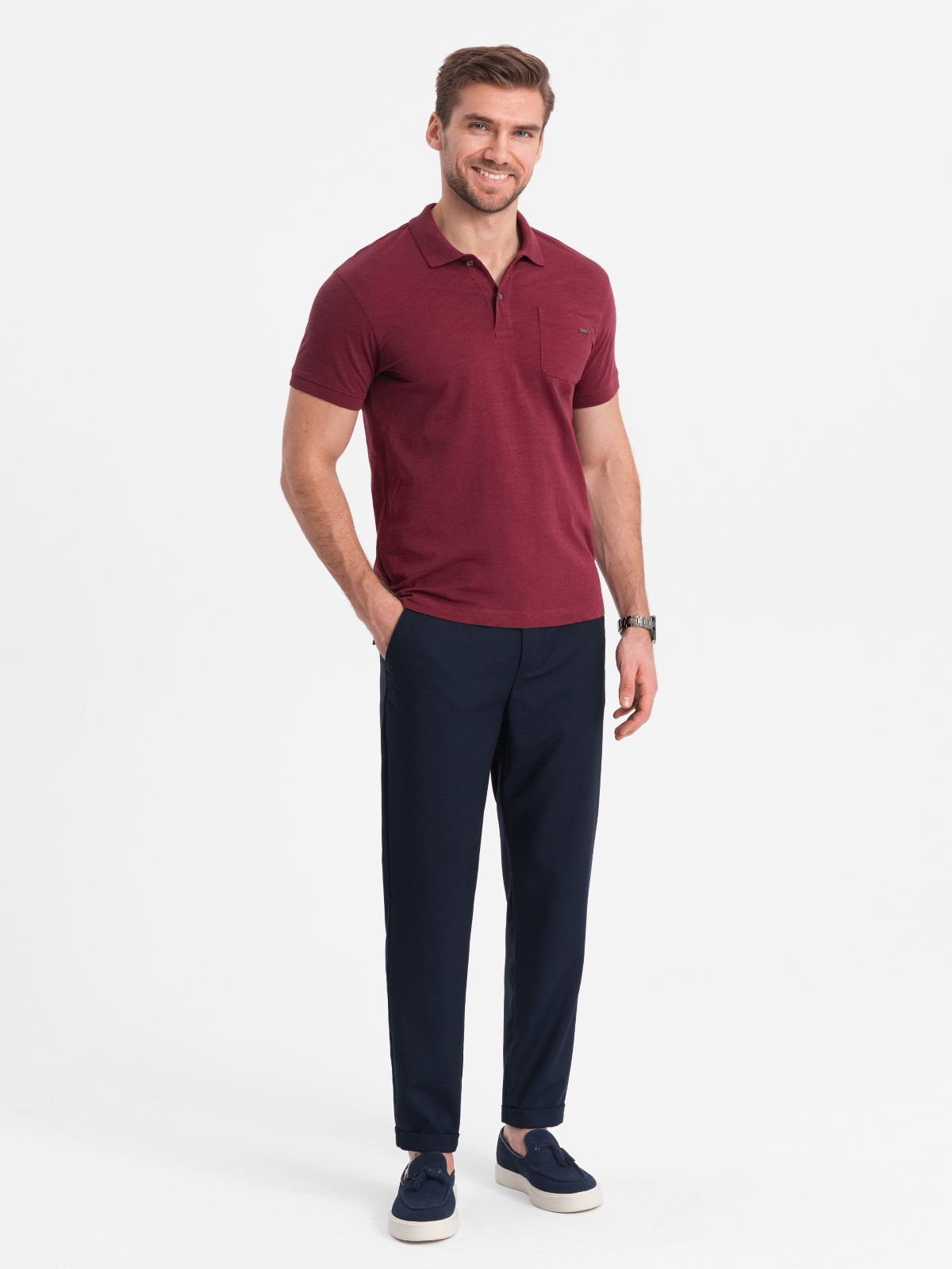Ombre Men&#039;s chino pants with elastic waistband SLIM FIT - navy blue
