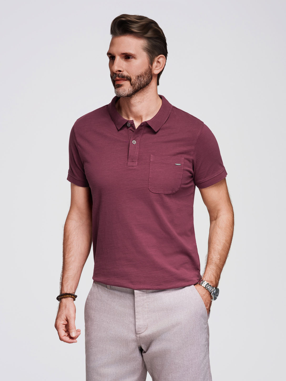 Ombre Men's polo t-shirt with decorative buttons