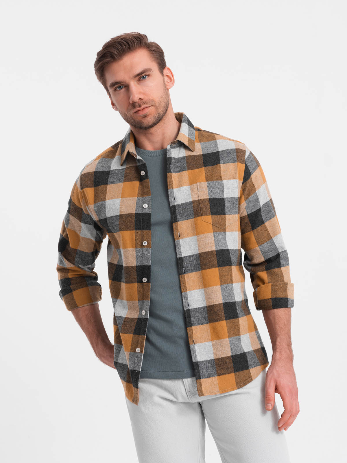 Ombre Men&#039;s plaid flannel shirt - yellow and black