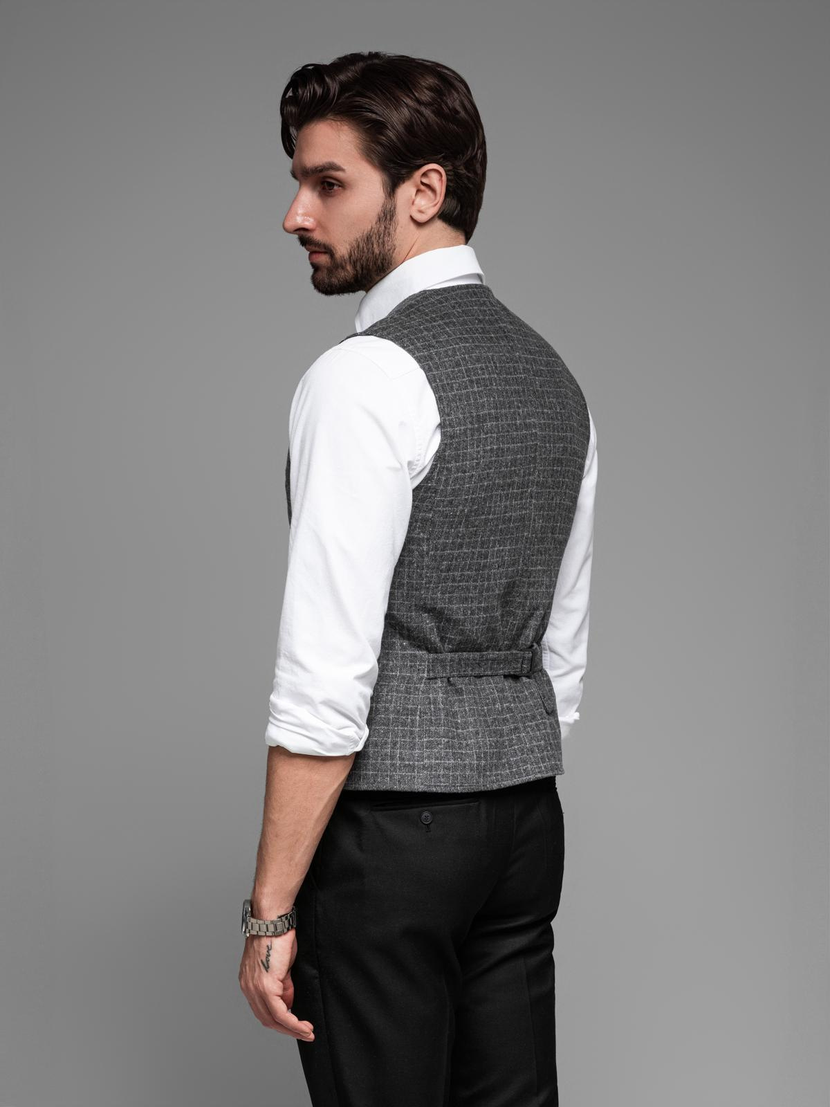Ombre Elegant men&#039;s checkered vest with lapels - black