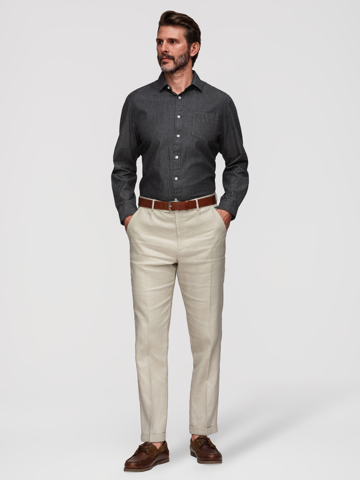 Ombre Men's denim shirt with embroidered pocket - black