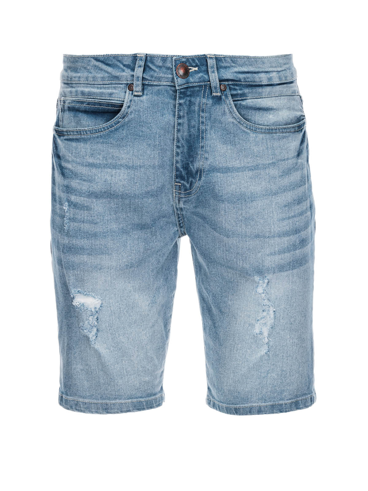 Ombre Men&#039;s denim short shorts with holes - light blue
