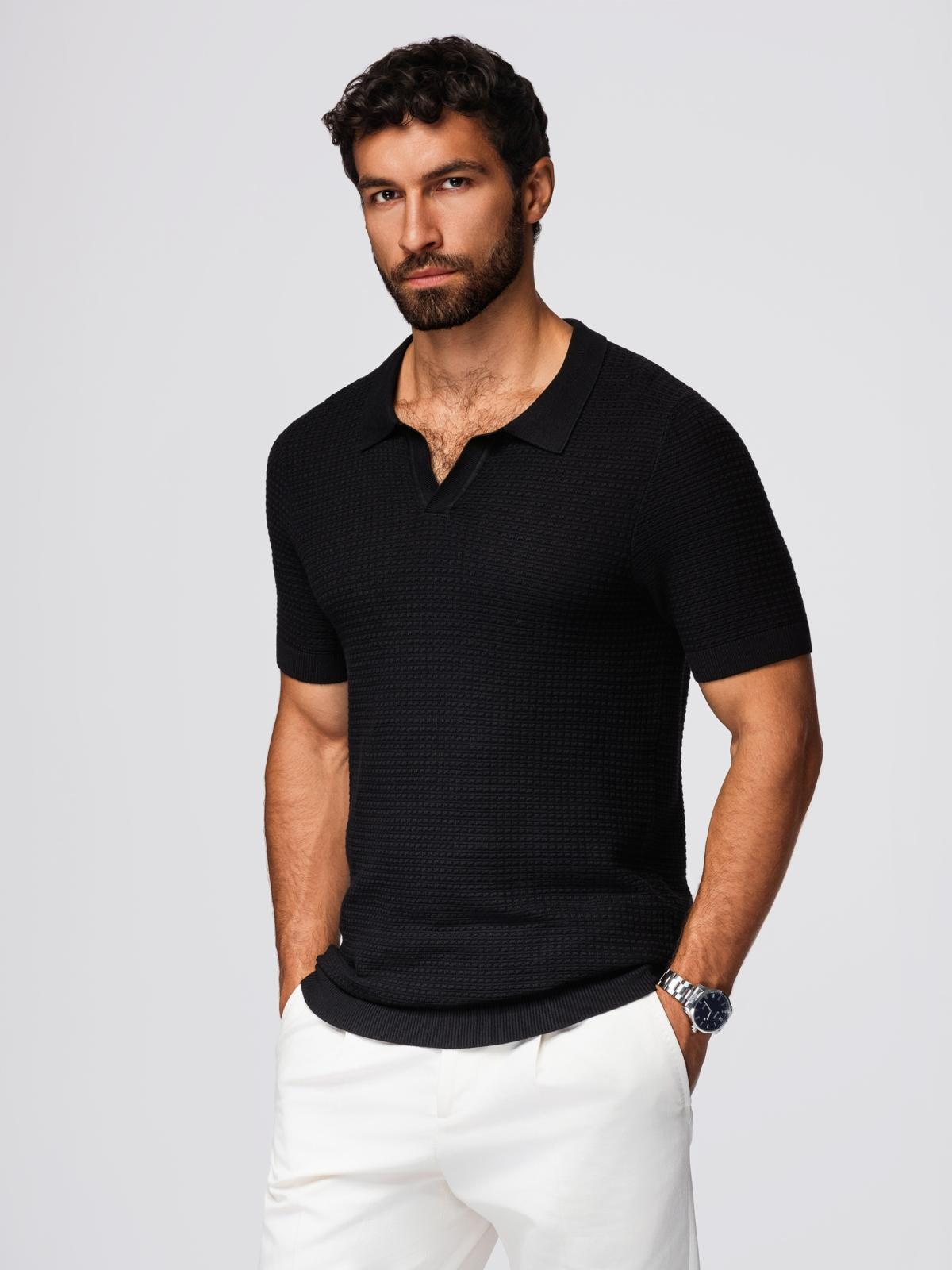 Ombre Men's knitted unbuttoned polo shirt - black