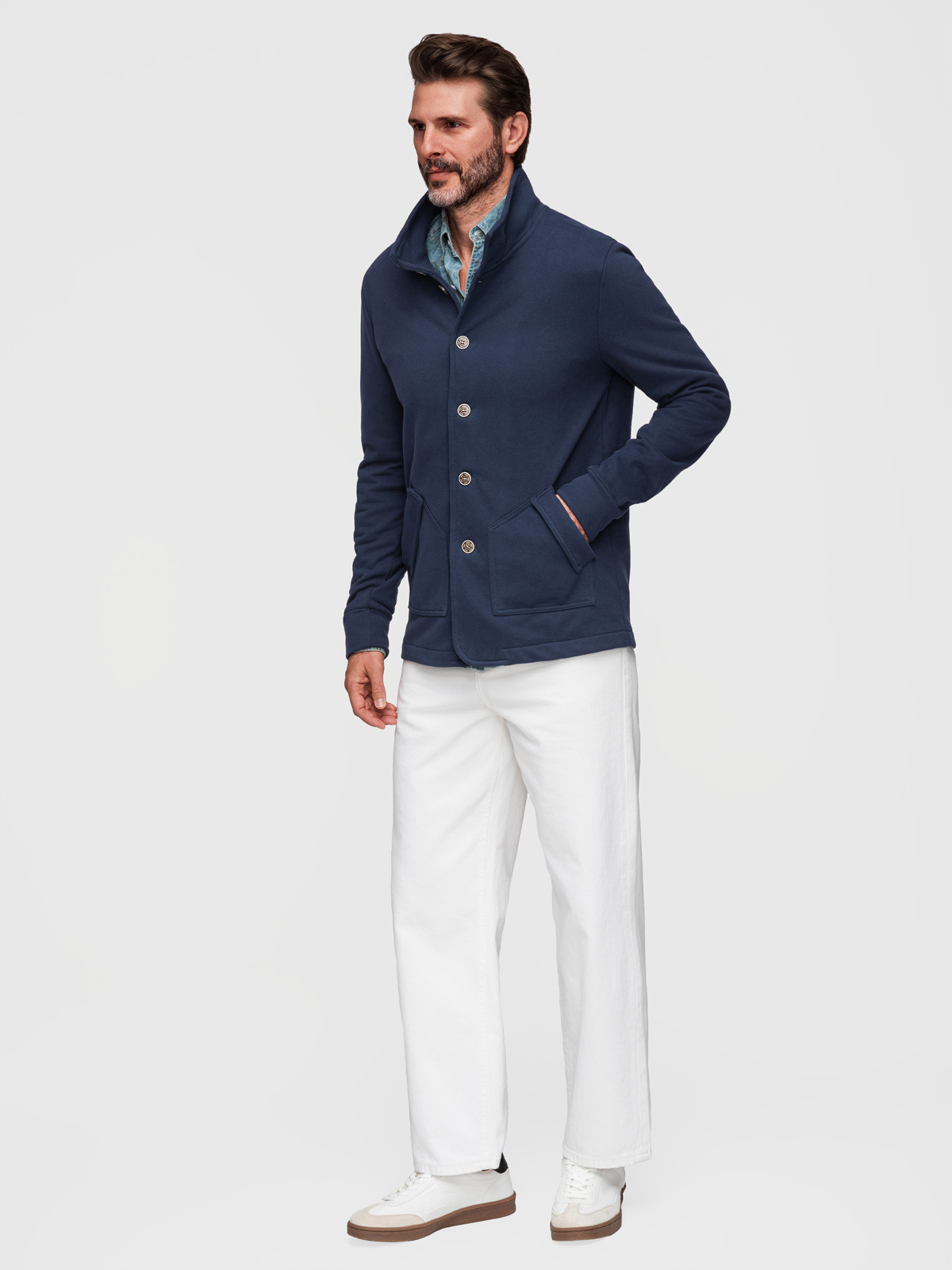 Ombre Men's button-down sweatshirt with collar - navy blue