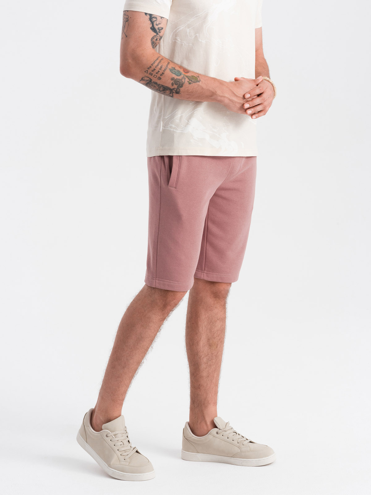 Ombre Men&#039;s pre-knee BASIC sweat shorts - dark pink