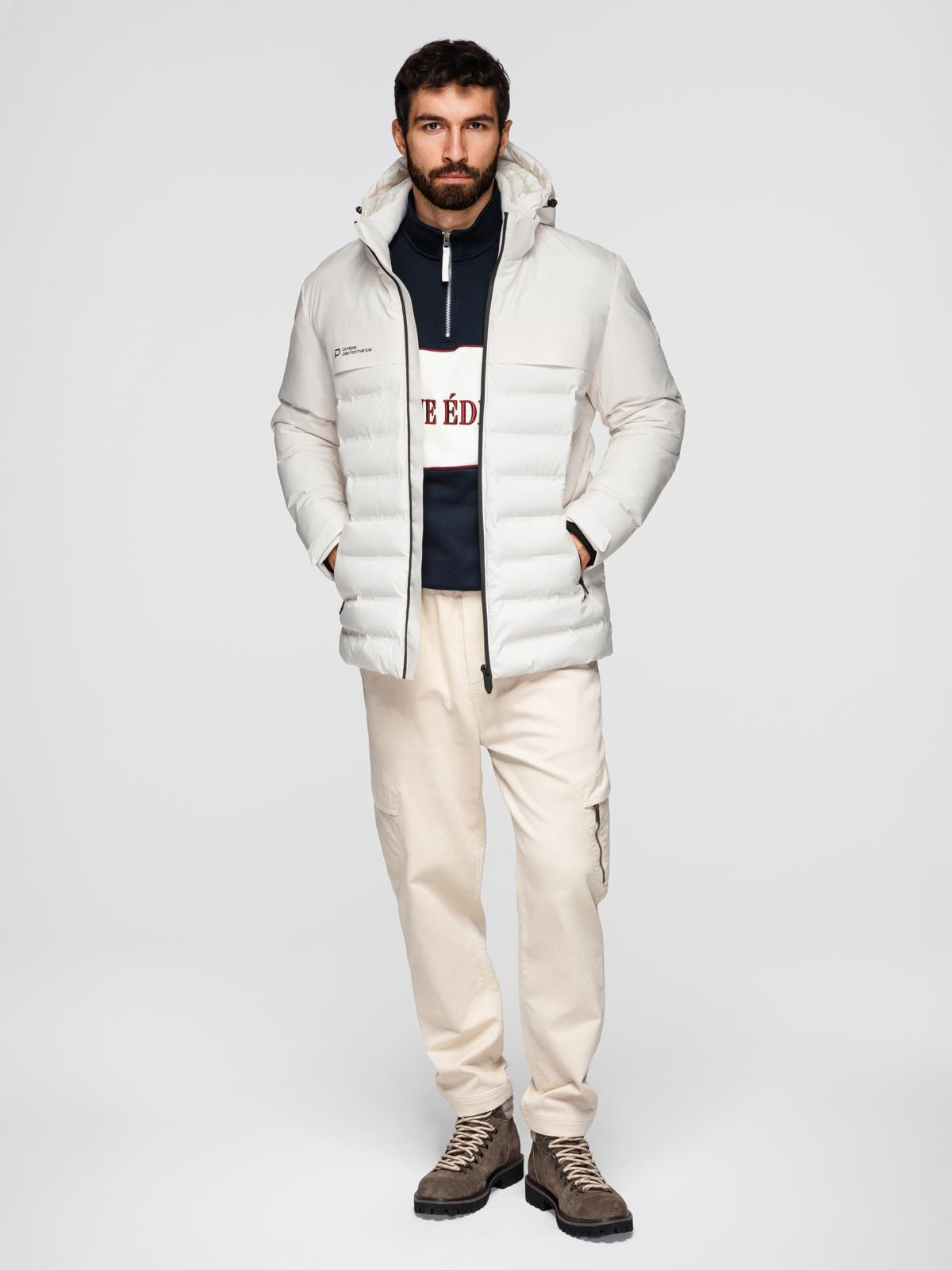Ombre Men's winter jacket with detachable hood - cream