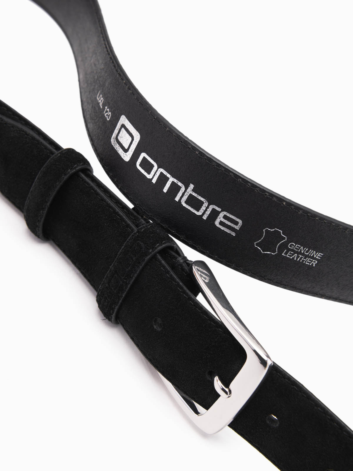 Ombre Unicolored men's natural suede belt - black