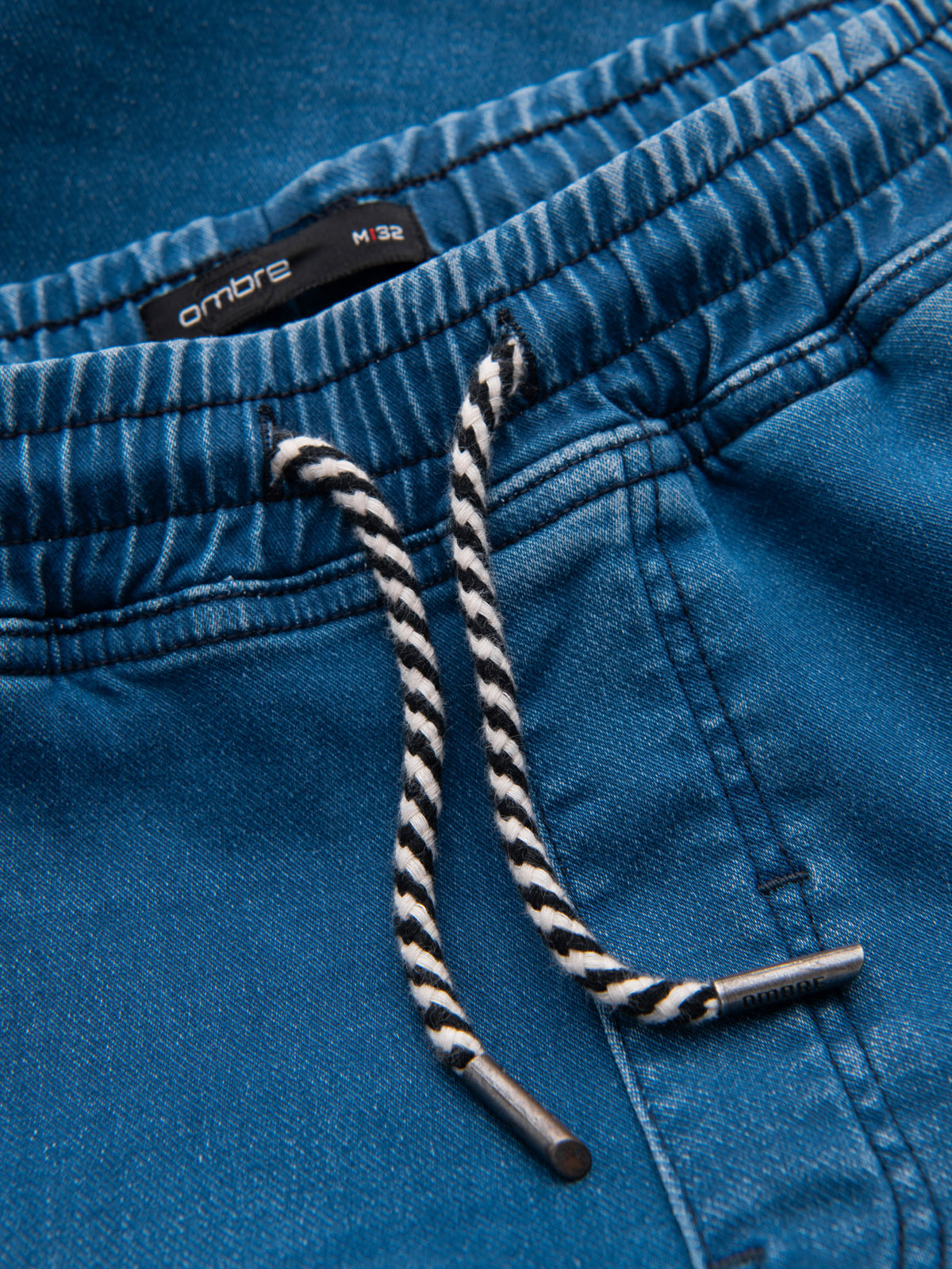 Ombre pánske denim jogger nohavice s pásom na šnúrku - modré