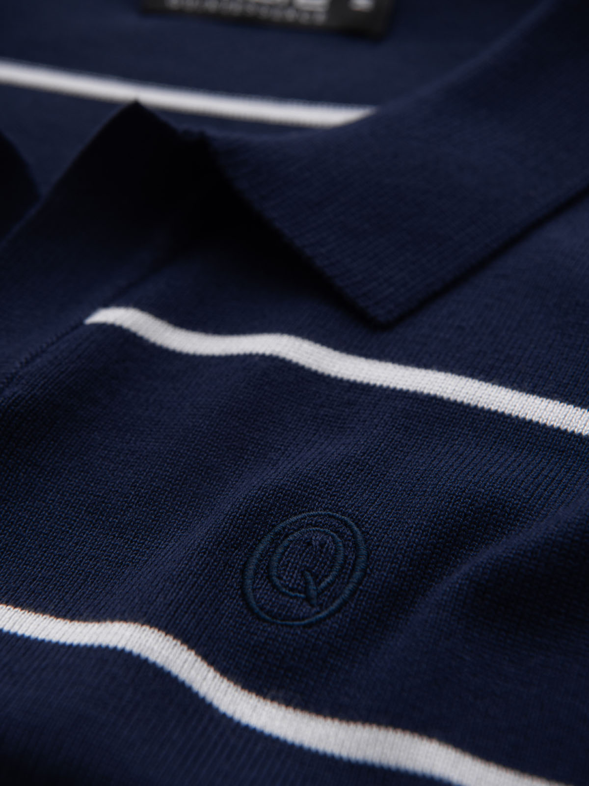 Ombre Men's horizontal striped polo shirt with viscose - navy blue and white
