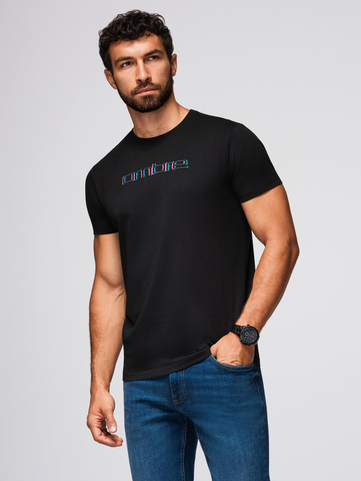 Ombre Men's t-shirt with embroidery on chest - black