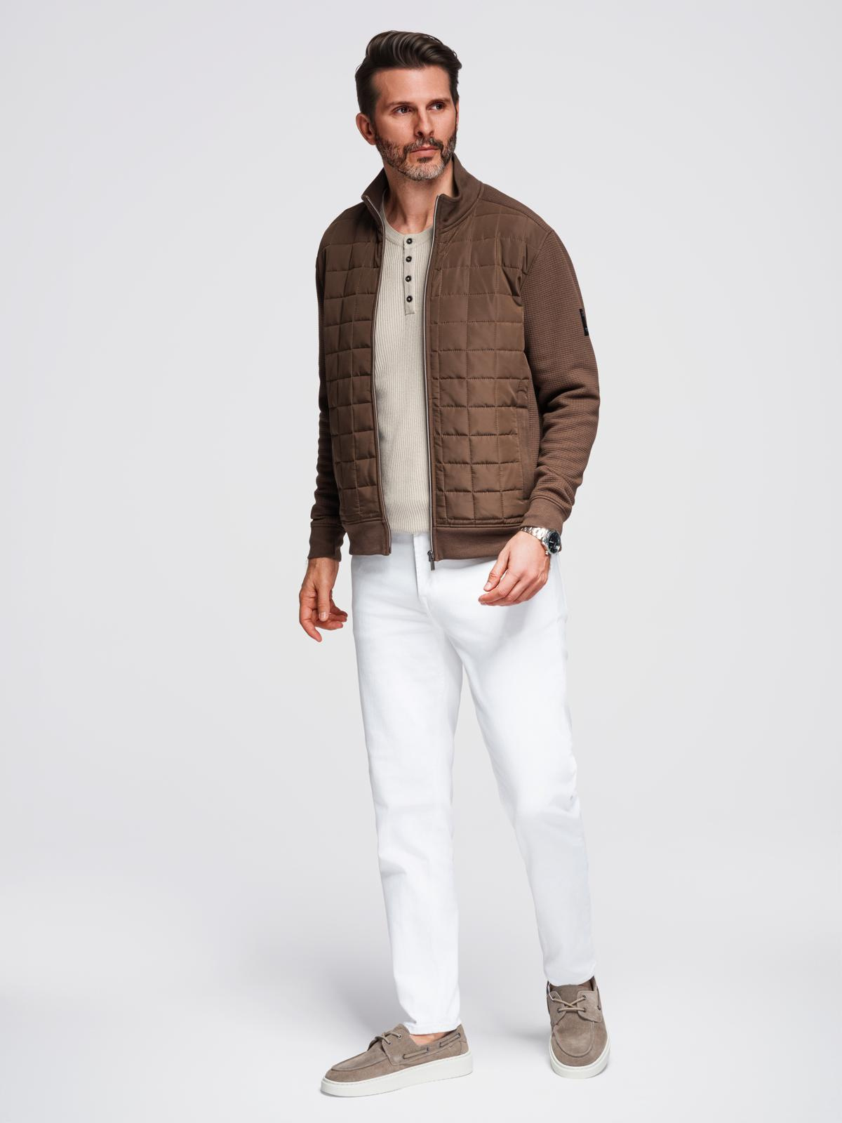Ombre Lightweight unzipped men&#039;s jacket with quilted front - brown