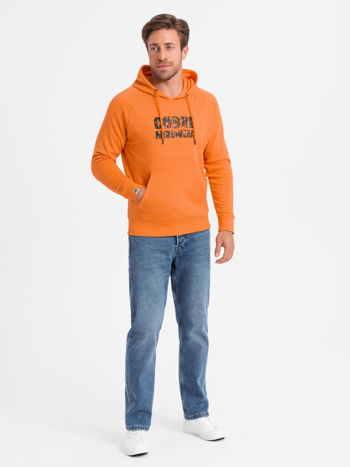 Ombre Men&#039;s kangaroo sweatshirt with hood and print - orange
