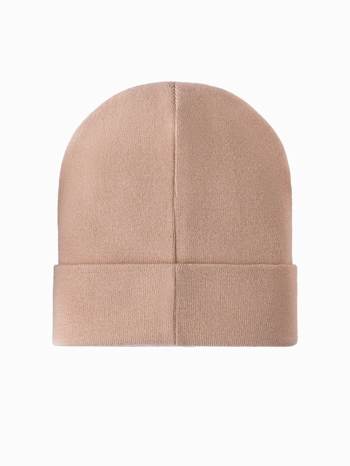 Ombre Men's knitted beanie cap with embroidered inscription - sand