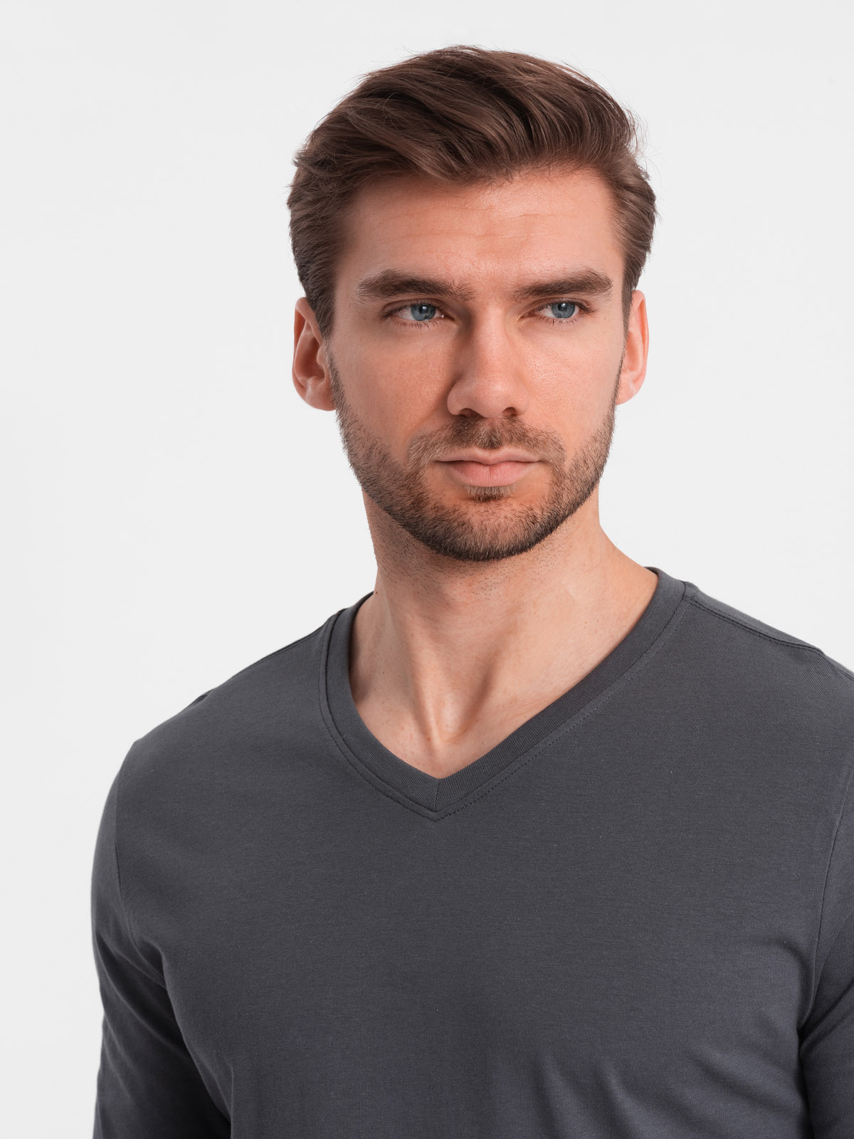Ombre Men's unprinted longsleeve with a v-neck - graphite