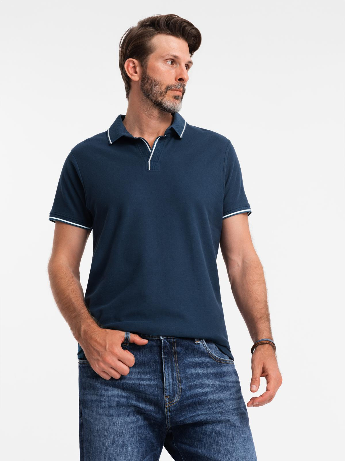 Ombre Mens pique knit polo shirt without buttons - navy blue