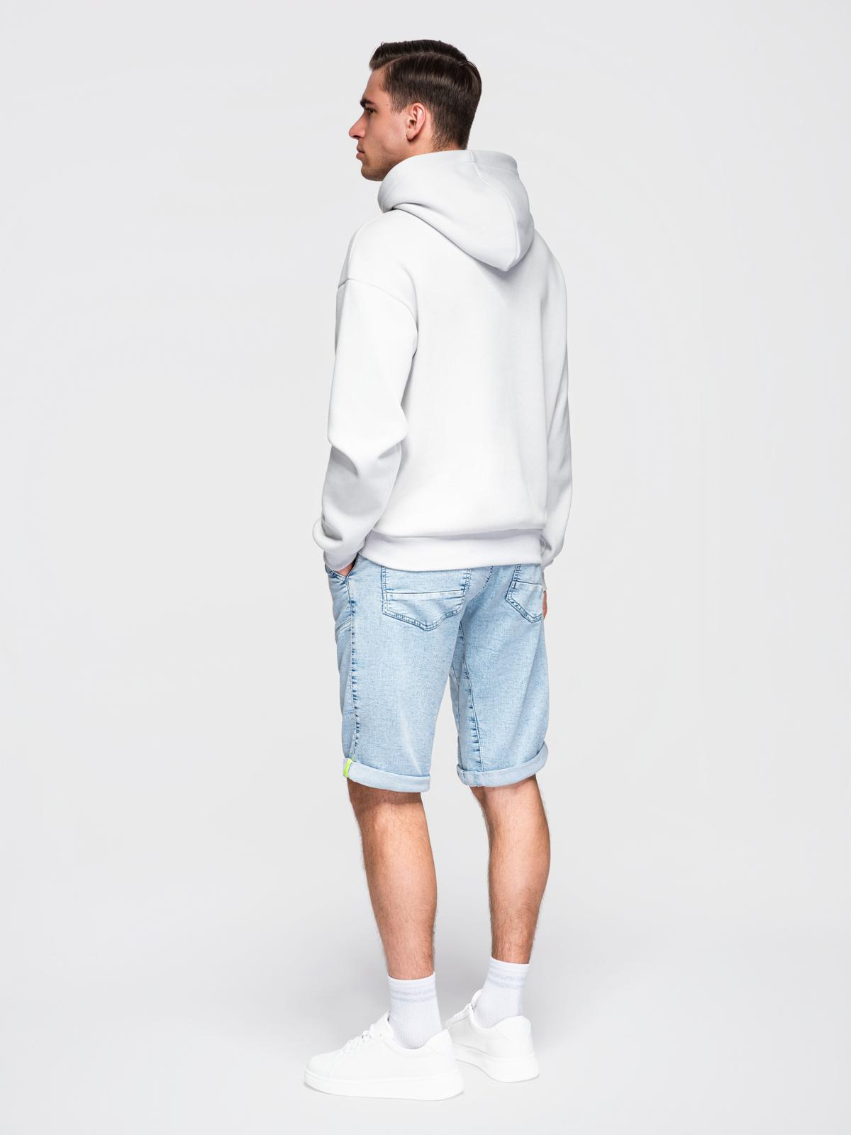 Ombre Men's short denim shorts with decorative stitching - light blue