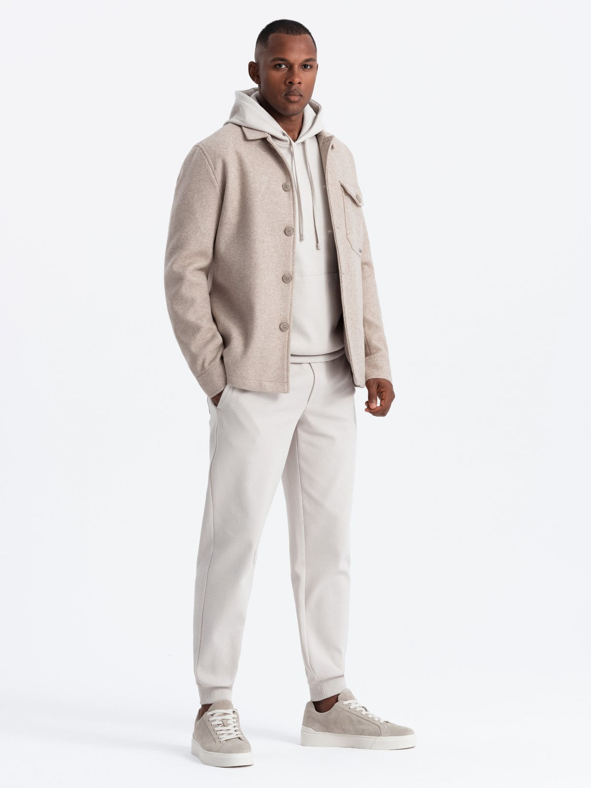 Ombre Men&#039;s lightweight fleece jacket with viscose - beige