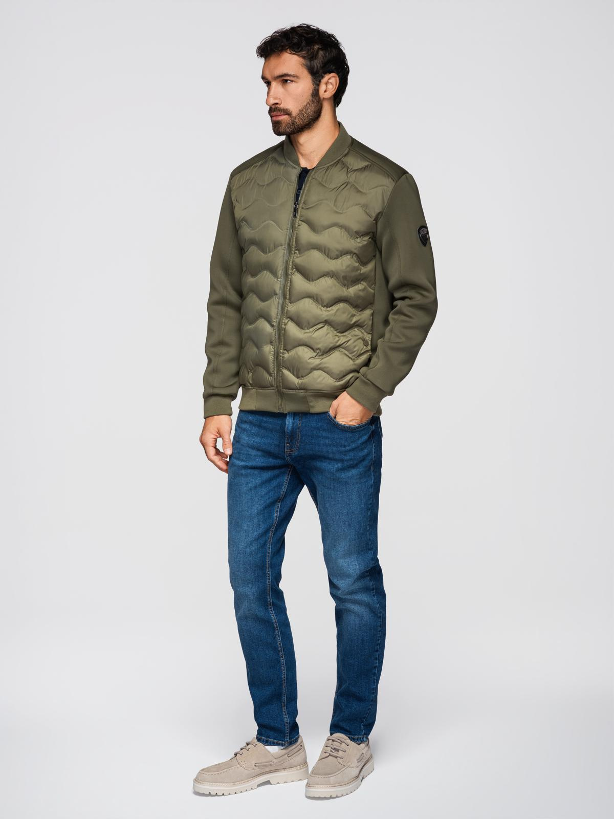 Ombre Men's quilted bomber jacket - dark olive green