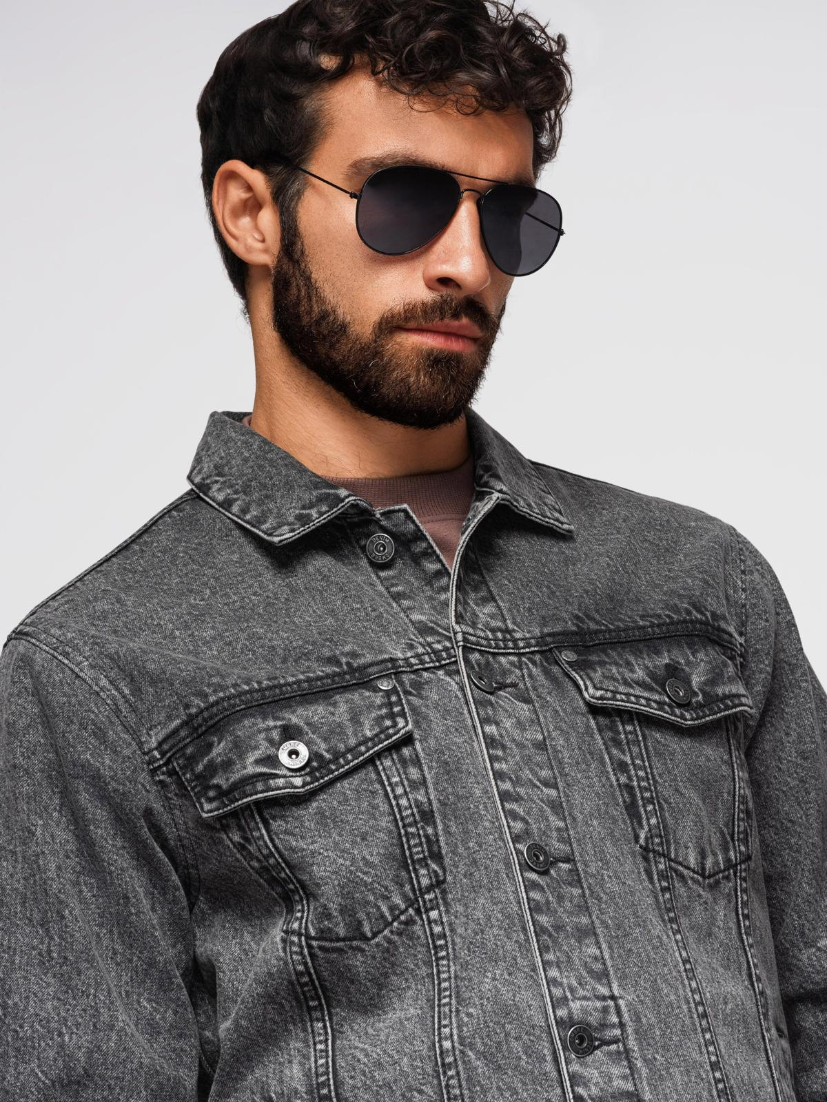 Ombre Men&#039;s denim katana jacket with washem - graphite