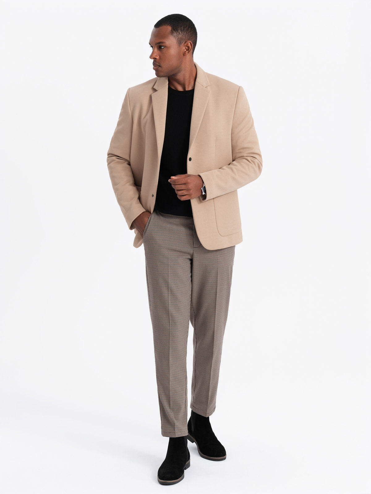 Ombre Men's jacket with high collar and hood - light brown
