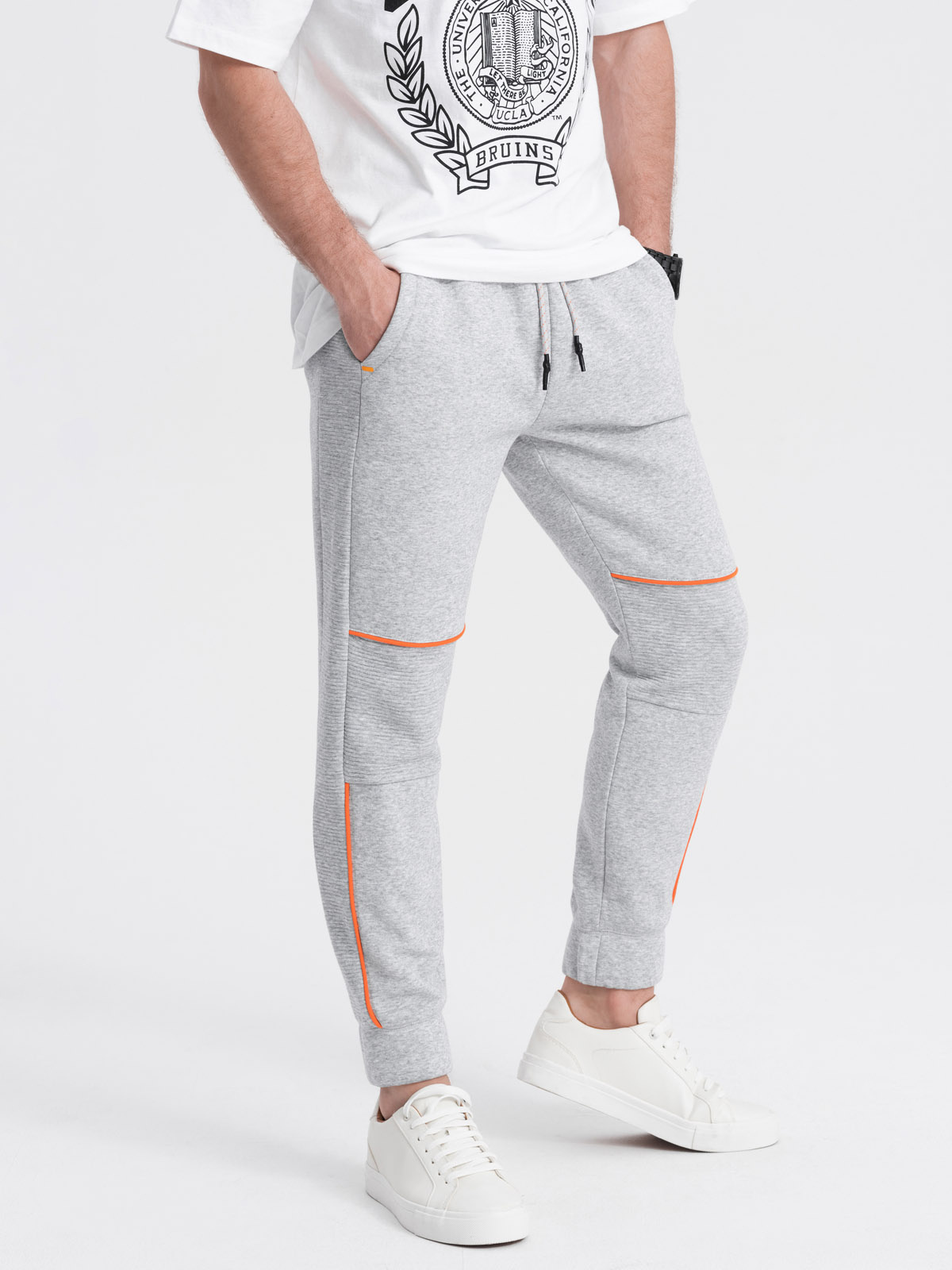Ombre Men's sweatpants with contrast stitching - grey melange