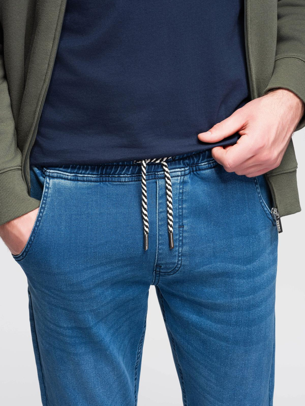 Ombre pánske denim jogger nohavice s pásom na šnúrku - modré
