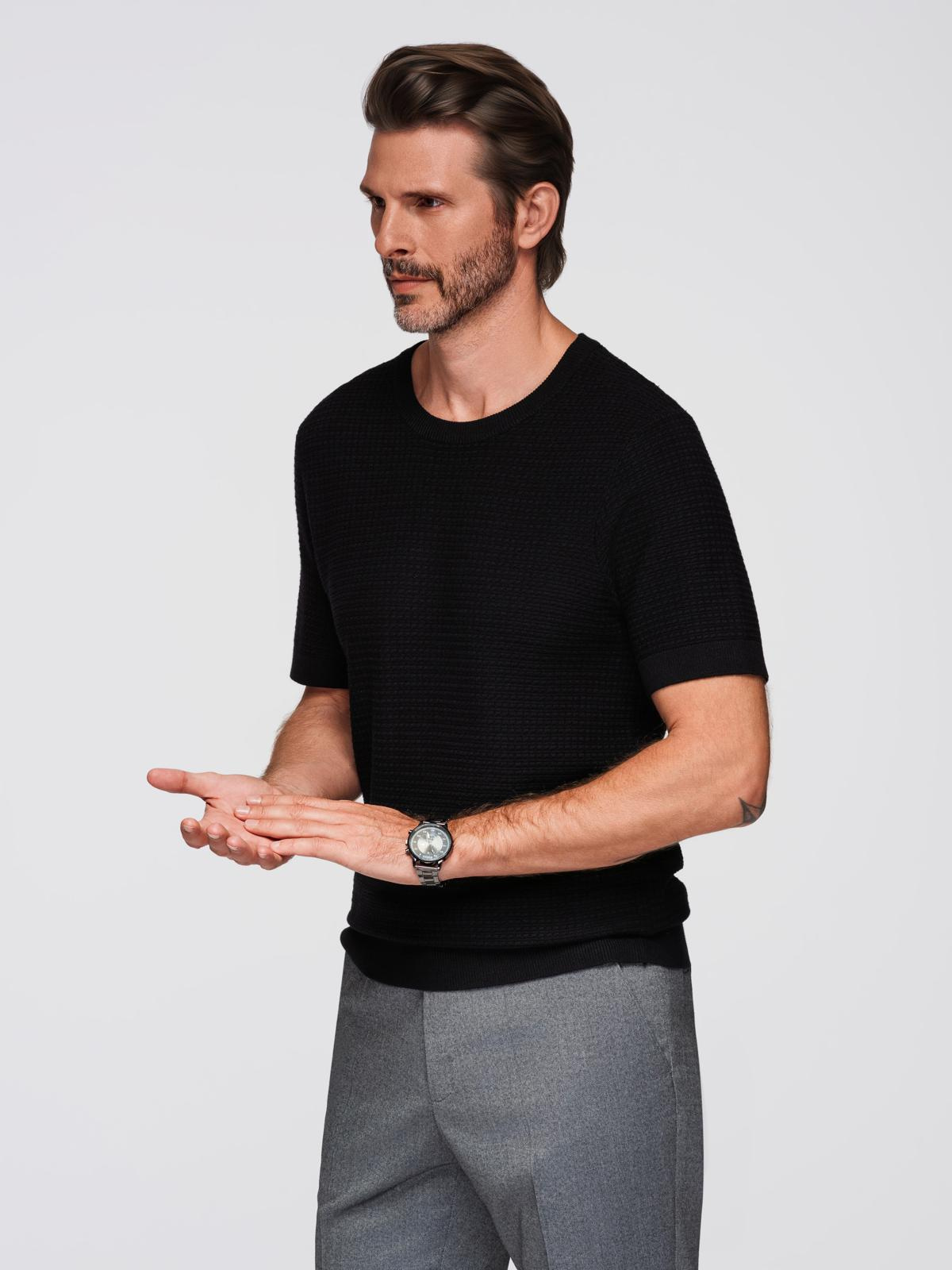 Ombre Men's structured knitted t-shirt - black