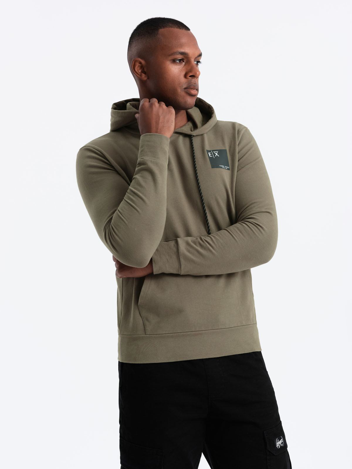 Ombre Men&#039;s kangaroo hoodie with logo - olive