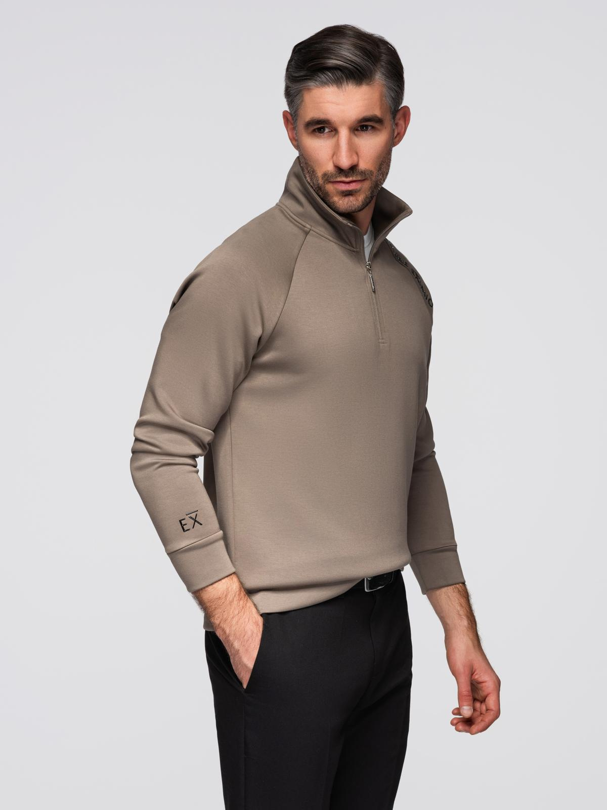 Ombre Men's sweatshirt with contrasting print and unbuttoned high collar - grey-brown