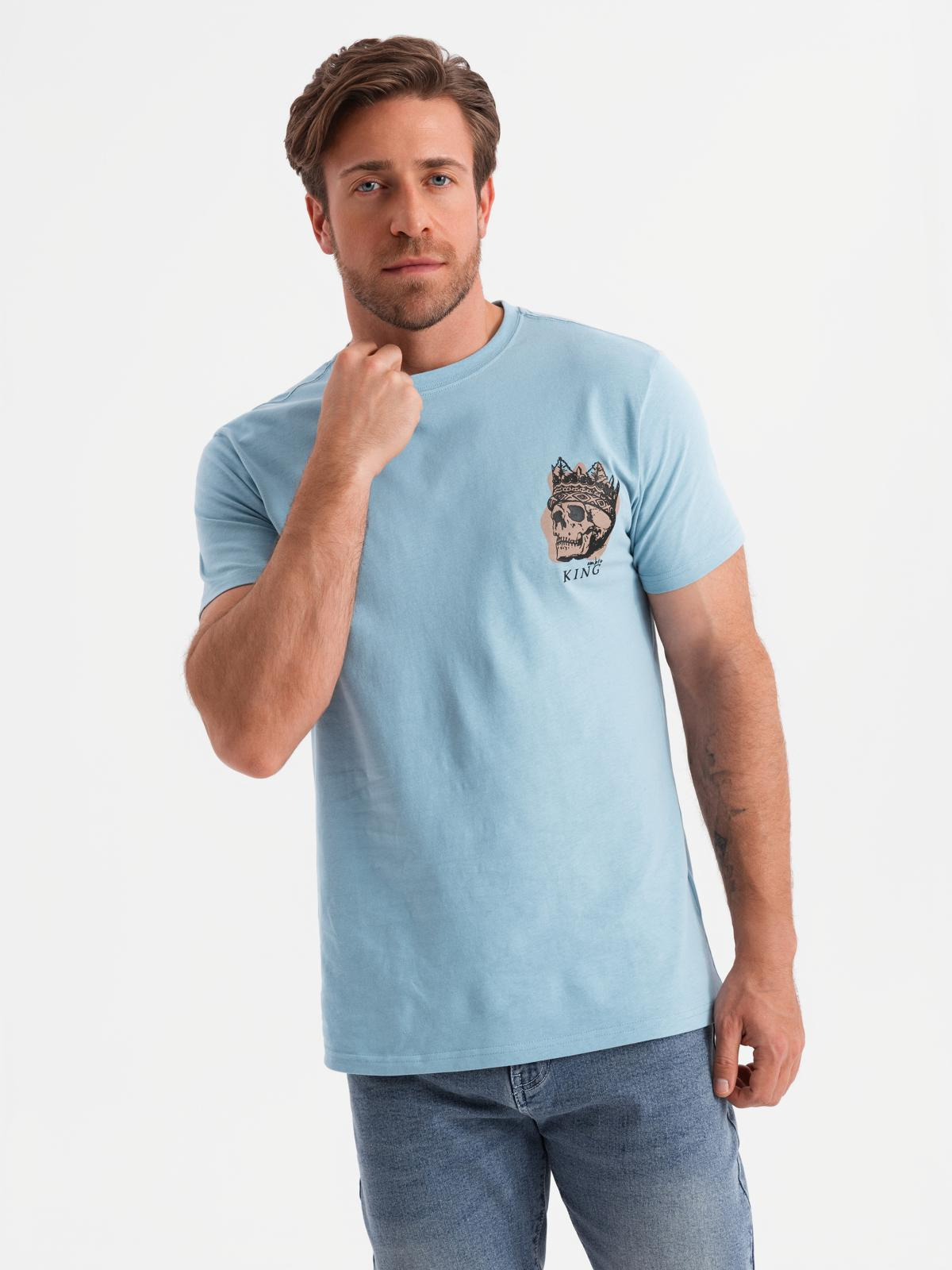 Ombre Men's cotton t-shirt with chest print - light blue