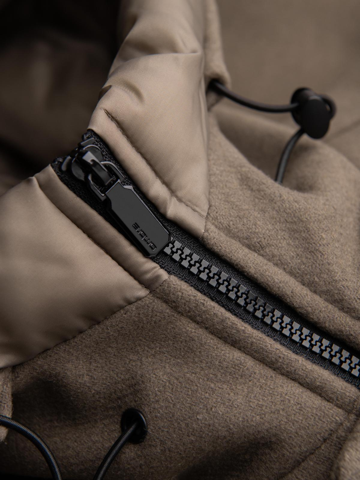 Ombre Men&#039;s parka coat with wool and hood - khaki