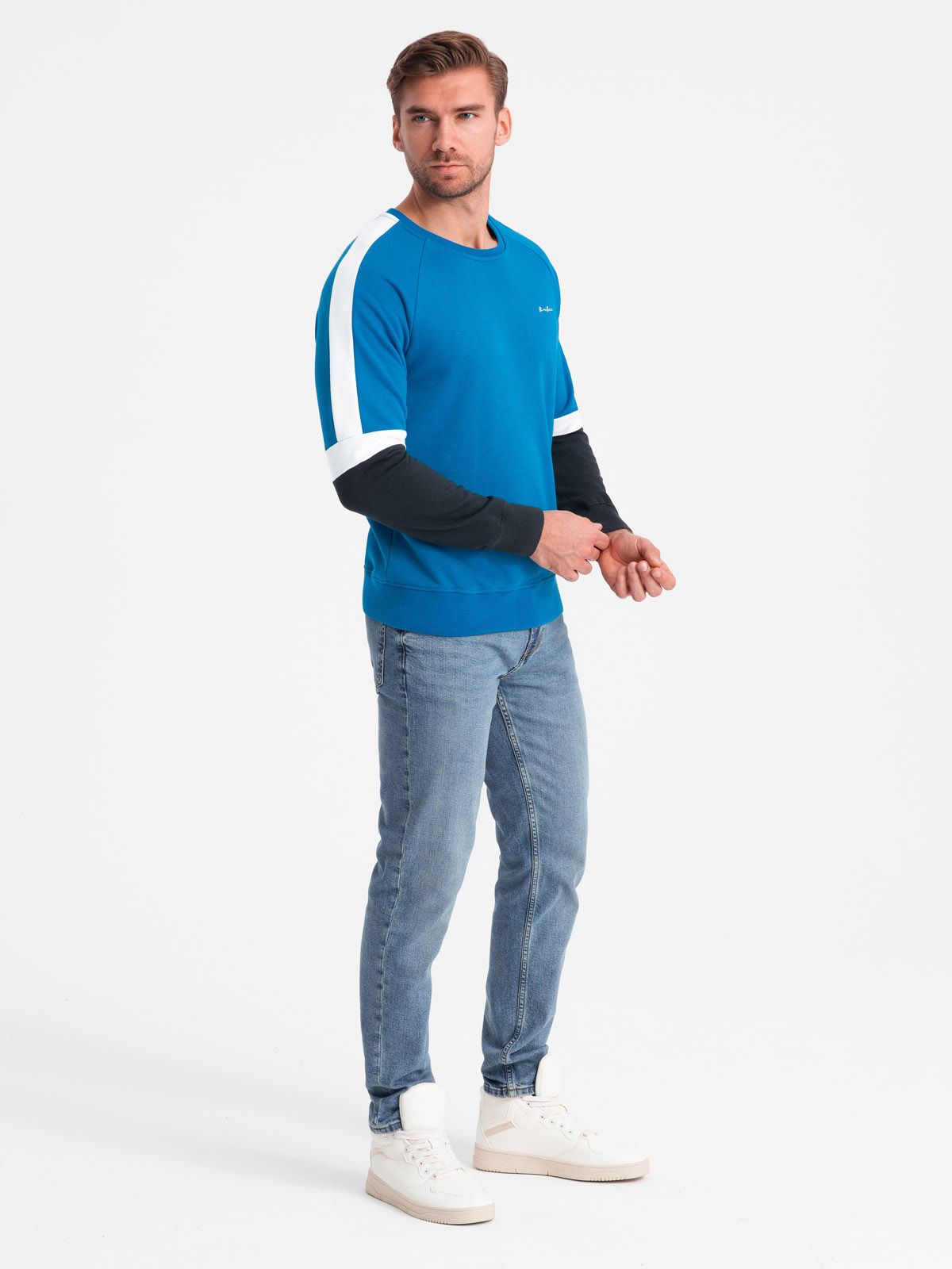 Ombre Tri-color men&#039;s sweatshirt with raglan sleeves - blue