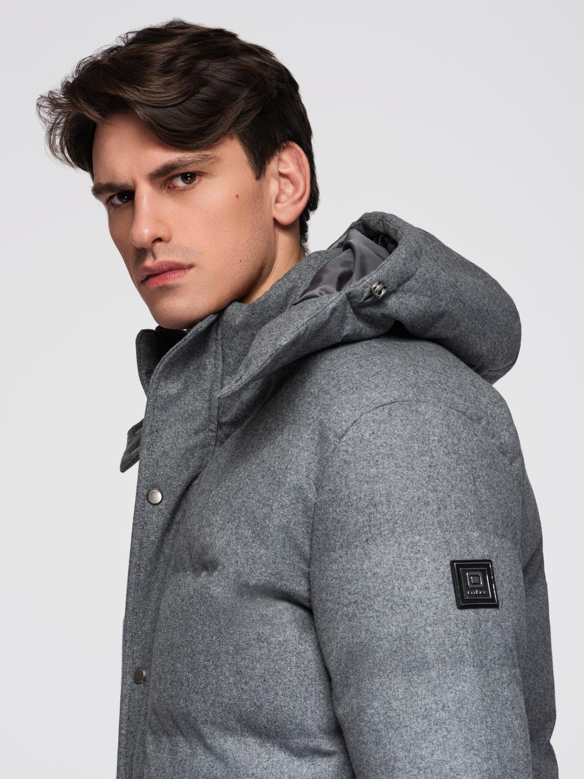 Ombre Warm long men&#039;s parka jacket with wool - grey melange